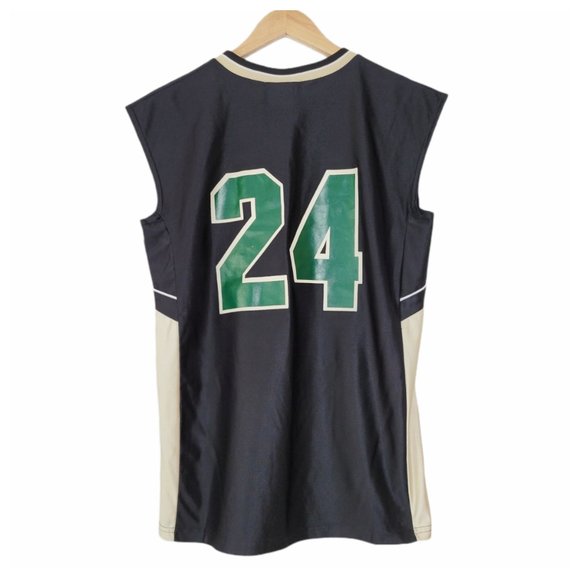 Sleeveless Baskeball Jersey Rogue River Number 24 Black Green and Golden Tan - Picture 5 of 11